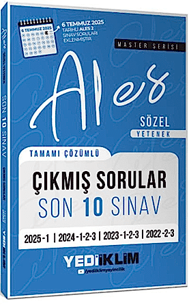 Resim Yediiklim Yayınları ALES Master Serisi Sözel Yetenek Tamamı Çözümlü Son 10 Sınav Çıkmış Sorular